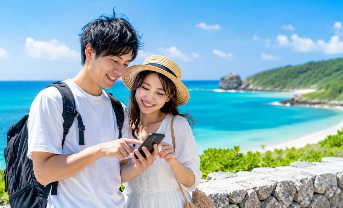 沖縄旅行を楽しむカップル
